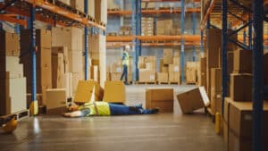 Person laying down in a warehouse
